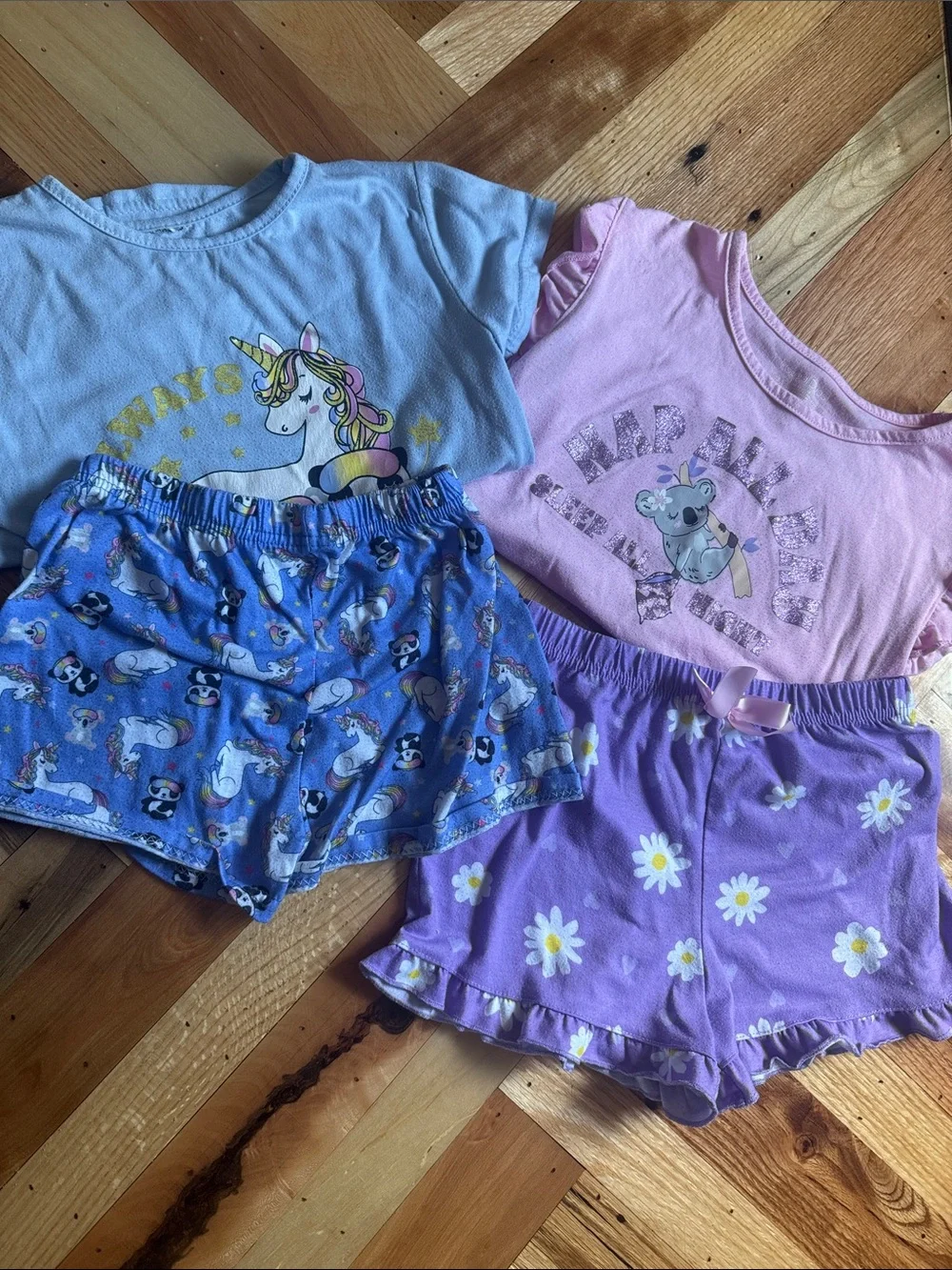 Kids Unicorn & Daisy Pajama Set - Pink, Blue, Purple